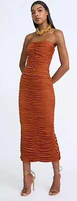 By Johnny Gloria Gathered Strapless Midi Dress DEEP CLAY Size 6 • $150