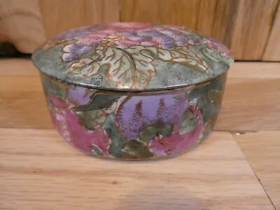 C&F Enterprises Teal Pink Purple Green Ornate Trinket Box Fruit Design Porcelain • $19.99