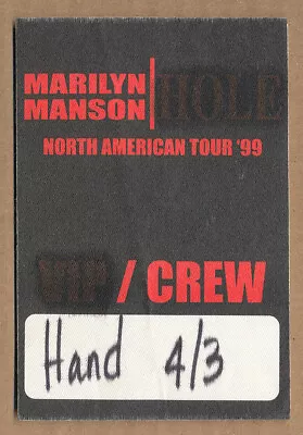 Marilyn Manson North American Tour '99 RARE Crew Sticky Pass • $7