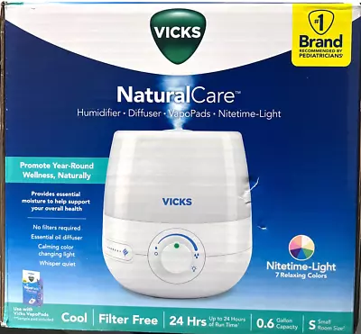 Vicks 0.6 Gallon NaturalCare Cool Mist Ultrasonic Humidifier Night Light VUL530 • $49