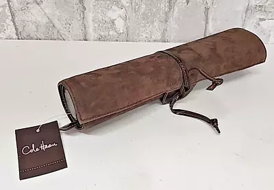 Vintage Cole Haan Brown Leather Travel Backgammon Set Roll Up NOS • $22.49