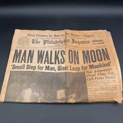 Original  Man Walks On Moon  Philadelphia Inquirer  Monday Morning July 21 1969 • $25