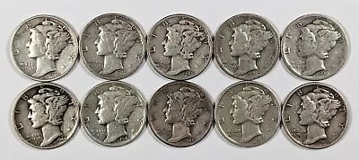 Mercury Silver Dimes Lot Of 10 Different Dates • $16.50