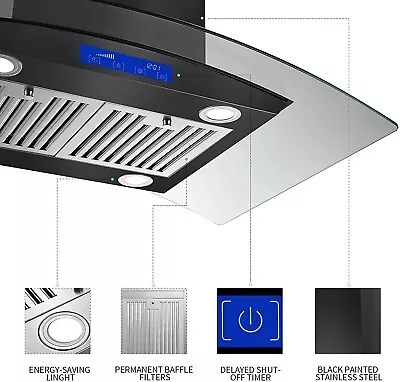 Tieasy 36 Inch Island Mount Range Hood 900CFM Cook Vent 3-Speed Fan Black New • $309.99