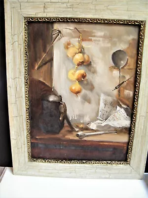 $70 • Buy STILL Life Oil Painting ART Canvas On Board In Frame Signed On Back Vintage