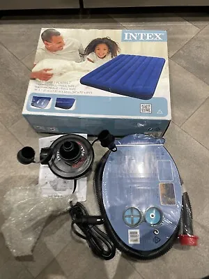 Intex Double Size Classic Downy Airbed With Foot Pump & Electric Pump Camping • £37