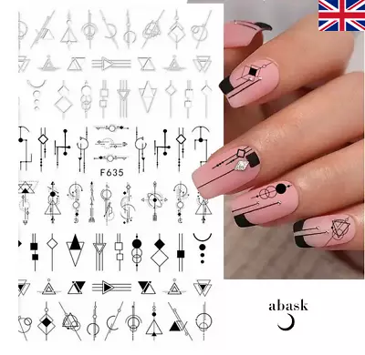 Nail Art Stickers Transfers Decals Line Art Black White Geometric Festival Nails • £2.89