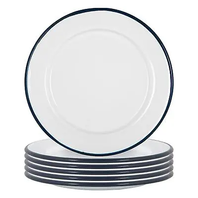 12x White Enamel Side Plates Metal Outdoor Camping Food Dishes 20cm Navy • £26