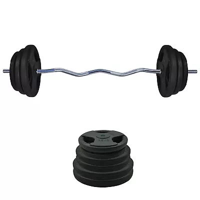 70kg Rubber Coated Ez Grip Cast Iron Weight Plate +120cm Curl Barbell Weight Set • $275.38