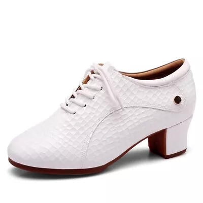 Adults 3.5CM Heel PU Leather Modern Dance Shoes Texture Chunky Heels Ballroom • $55.99