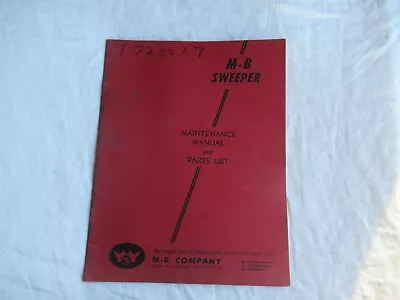 M-B MB Sweeper Maintenance Service Operator's Manual And Parts Catalog List • $34.99