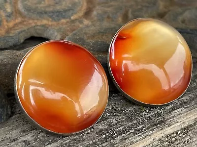 Vintage Signed Sterling Silver 925 Carnelian Button Stud Pierced Earrings 1  • $39.95