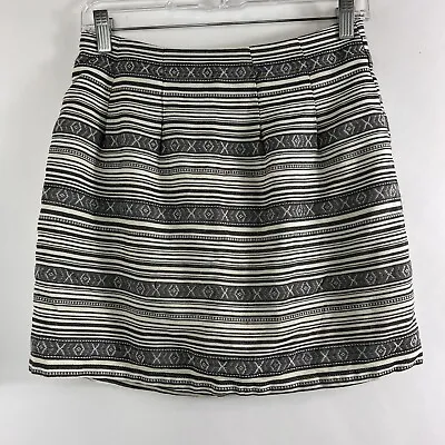 Emmelee Skirt Women's Small Above Knee Mini White Blue Aztec Striped Lined • $13.99