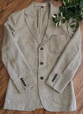 NWT  $498 J Crew Ludlow Moon Houndstooth  Blazer Wool Linen Men’s 38R BM206 • $289.99