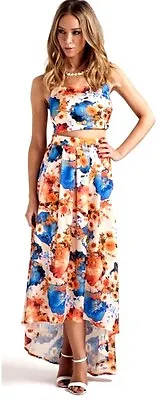 New In The Style By Lauren Pope Floral Set Top+Maxi Skirt Silky Flowing UK 16 • £14.99
