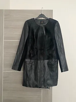 Elegant Prosper Stunning Black Statement Lamb Leather Pony Skin Wool Coat S 6 8 • £90