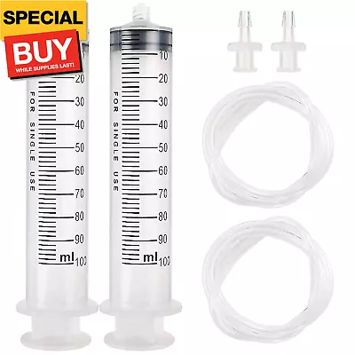 2Pcs 100Ml Large Plastic Syringe With 2Pcs 47In Handy Plastic Tubing And Luer Co • $13.99