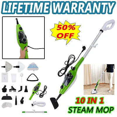 Detachable Steam Mop 10-in-1 Cleaner 1300w Green Convenient Floor Kills Bacteria • $74.68