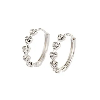 Shiny 925 Sterling Silver CZ Heart Hoop Circle Huggie Earrings Women Girl Gift • £4.46