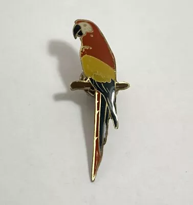 Vintage Colorful Parrot Bird On Branch Enamel Lapel Pin Pinback Brooch Gold Tone • $13.99