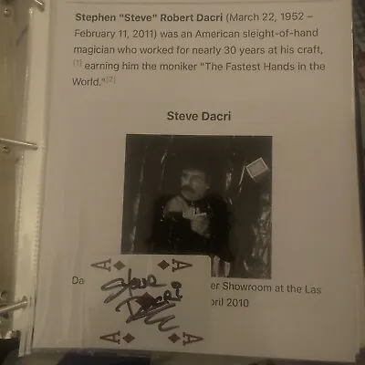 Rare Steve Dacri Magician Signed Ace Diamonds Card Sleight Of Hand Legend • £43.43