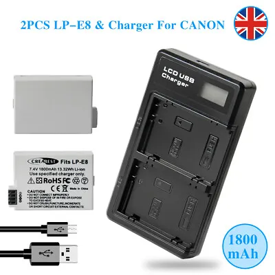 2× LP-E8 Battery For Canon EOS 700D 600D 550D 650D Rebel T2i T3i + Dual Charger  • £22.69