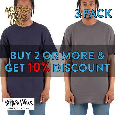 3 Pack Shakawear Mens Plain Short Sleeve T Shirt Basic Casual Cotton Tee Shirts • $15.59
