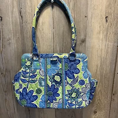 Vera Bradley Doodle Daisy Blue Lime Green Flower Purse Handbag Shoulder Bag Tote • $14.95