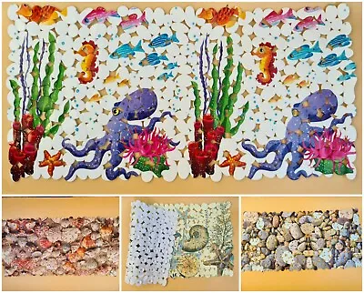 Non Slip Suction Mat Cartoon Design PVC Sea Shells Stones Child Bath Shower Mat • £12.99