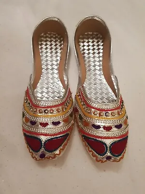 Pakistani Handmade Khussa With Multi-coloured Embroidery Size 6 • £10