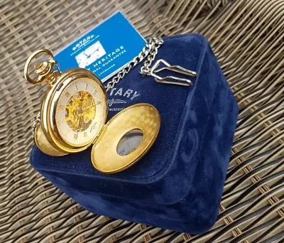 £79.99 • Buy Rotary Half Hunter Mechanical Skeleton Pocket Watch & Chain In Presentation Case
