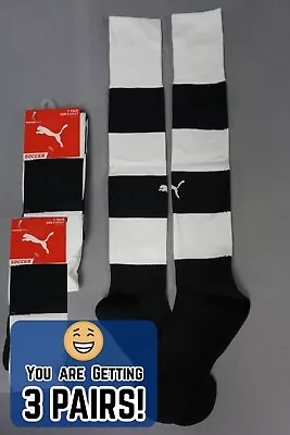 3 PAIRS!! Puma Kneehigh Soccer Sport Socks BLACK & WHITE STRIPED Size 1 #418 • $12.99