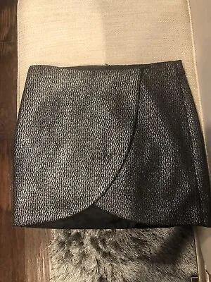 $28 • Buy Zara Metallic Silver Tulip Hem Skirt. Size Small