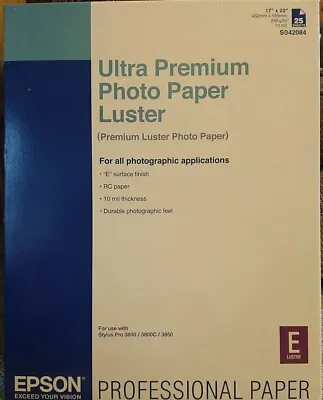 EPSON Pro Ultra Premium Photo Paper E Luster 17 X 22  OpenBox 21 Sheets S042084  • $39.99