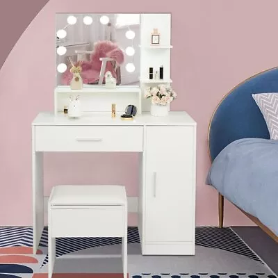 Vanity Table Set With Led Light Mirror Storage Cabinet Bedroom Dresser Desk • $145.99
