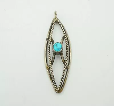Vintage Native American Navajo Pendant Sterling Silver Turquoise Twisted Wire • $67.99