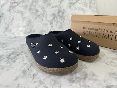 HAFLINGER GRIZZLY STELLINE MITTELBLAU  Navy EU 40 US 9 Star Clogs Women • $69.99