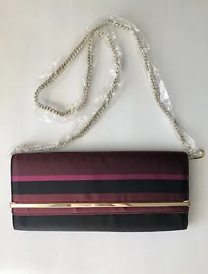 Talbots Purple Silk Clutch W Gold Removable Chain Purse Evening Shoulder Bag • $19.50