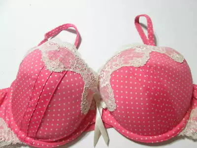 Marie Meili Size 36B Bra Pink Undewired Lightly Lined Polka Dot Lace Adjustable • £3.74