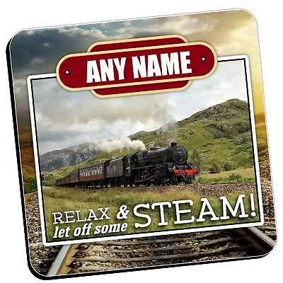 Personalised Coasters ~ Steam Train Any Name Birthday Christmas Drinks Mat N10 • £3.60