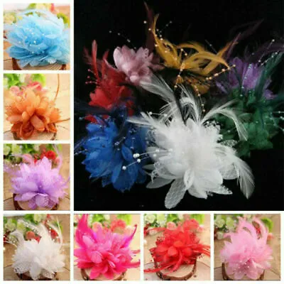 $2.33 • Buy Flower Clips Pin Feather Corsage Bead Hair Fascinator Hairband