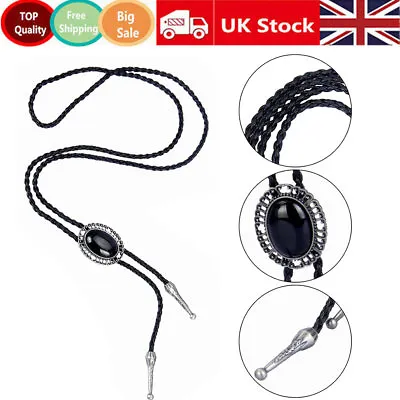 Black Western Cowboy Stone Obsidian Bolo Ties Rodeo Dance Necktie Bootlace Tie • £7.89