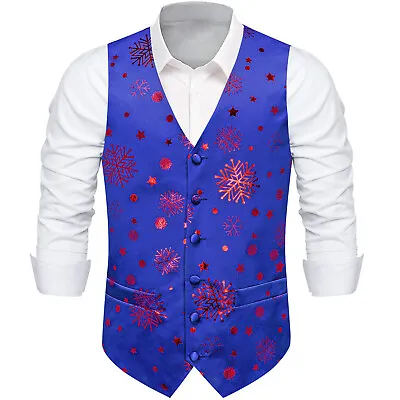 Christmas Blue Tie Or Bowtie Mens Suit Waistcoats Grey Floral Business Vest Set • $19.99