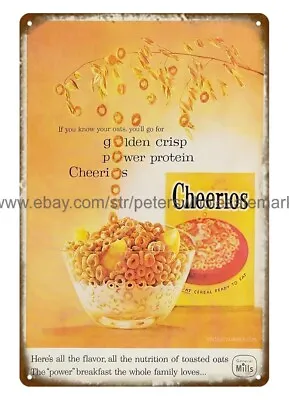 Funky Home Decor1958 Cherrios Gollden Crisp Power Protein Cereal Metal Tin Sign • £18.18