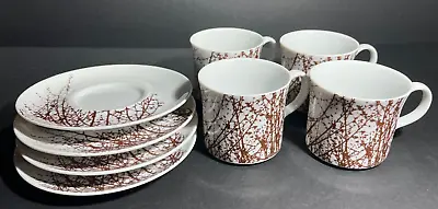 Set Of 4 Vera For Mikasa The Birches Brown-L1079 Cup And Saucers MINT • $24.99