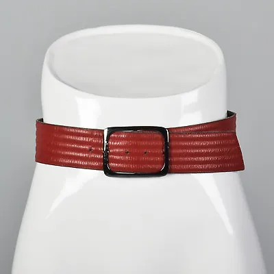 $226.80 • Buy Small 1980s Yves Saint Laurent Leather Belt VTG Red Stripes Silver Buckle
