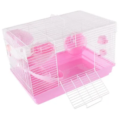 PINK STARTER HAMSTER CAGE + WHEEL FOOD BOWL HOUSE & WATER BOTTLE 30 X 47 X 30cm • £19.99