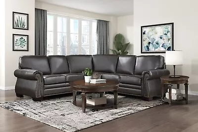 Traditional Design 3-Piece Sectional Dark Brown Leather Modern Living Room Sofa • $2099