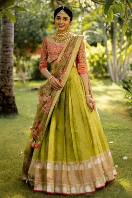$42 • Buy Indian Kanjivaram Silk Half Saree Lehenga,Wedding Bollywood Ethnic Sari