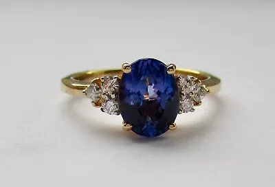 £645 • Buy Iliana 18ct Gold AAA Tanzanite & Diamond Yellow Gold Engagement Ring Size N1/2